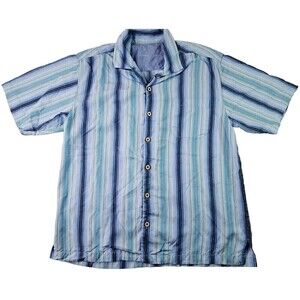 Tommy Bahama 100% TENCEL Striped  Blue Button Down Shirt  Men's Size L